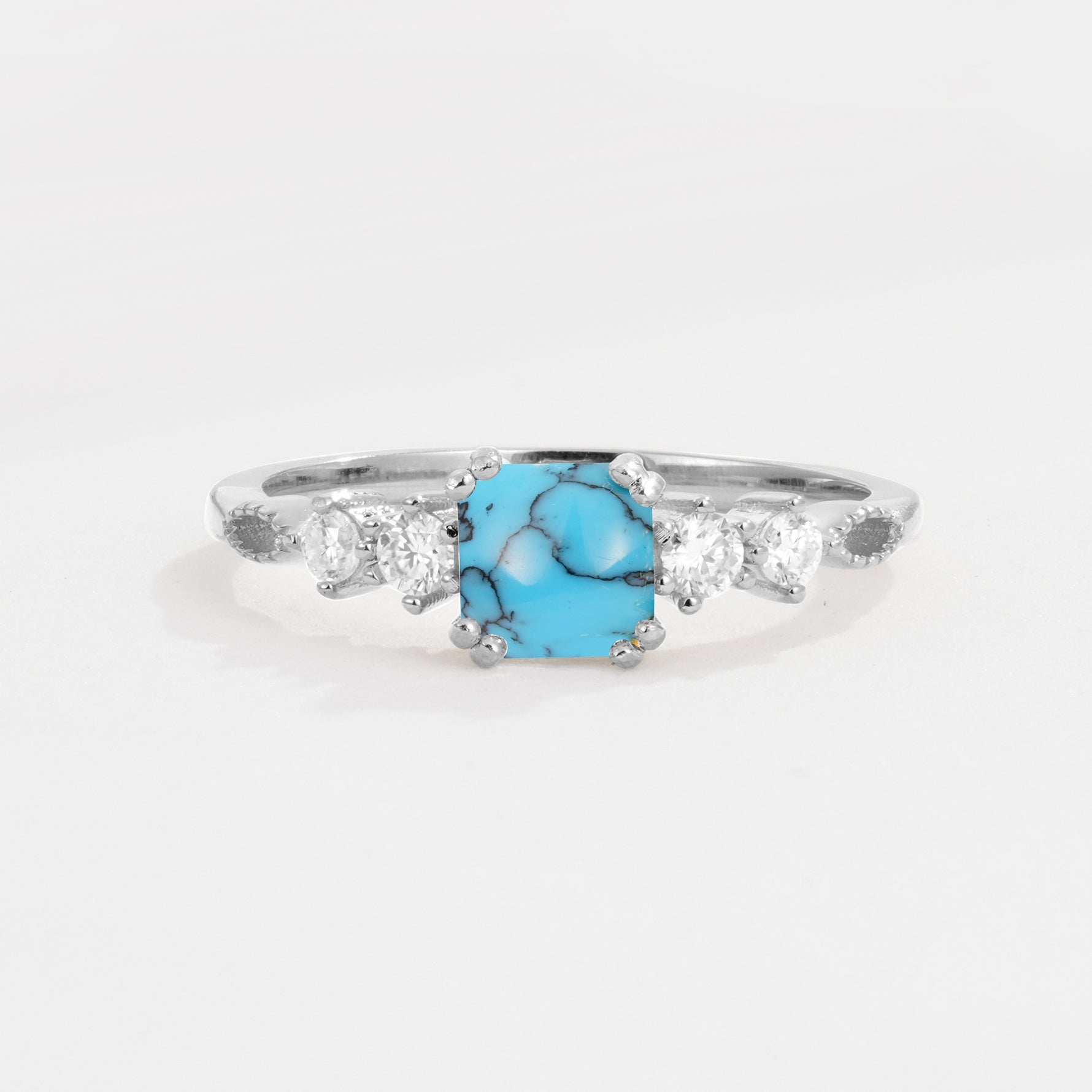 Classic Asscher Cut Side Accent Solitaire Turquoise Engagement Ring - Additional view