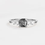 Classic Asscher Cut Side Accent Solitaire Black Rutilated Quartz Engagement Ring - Additional view