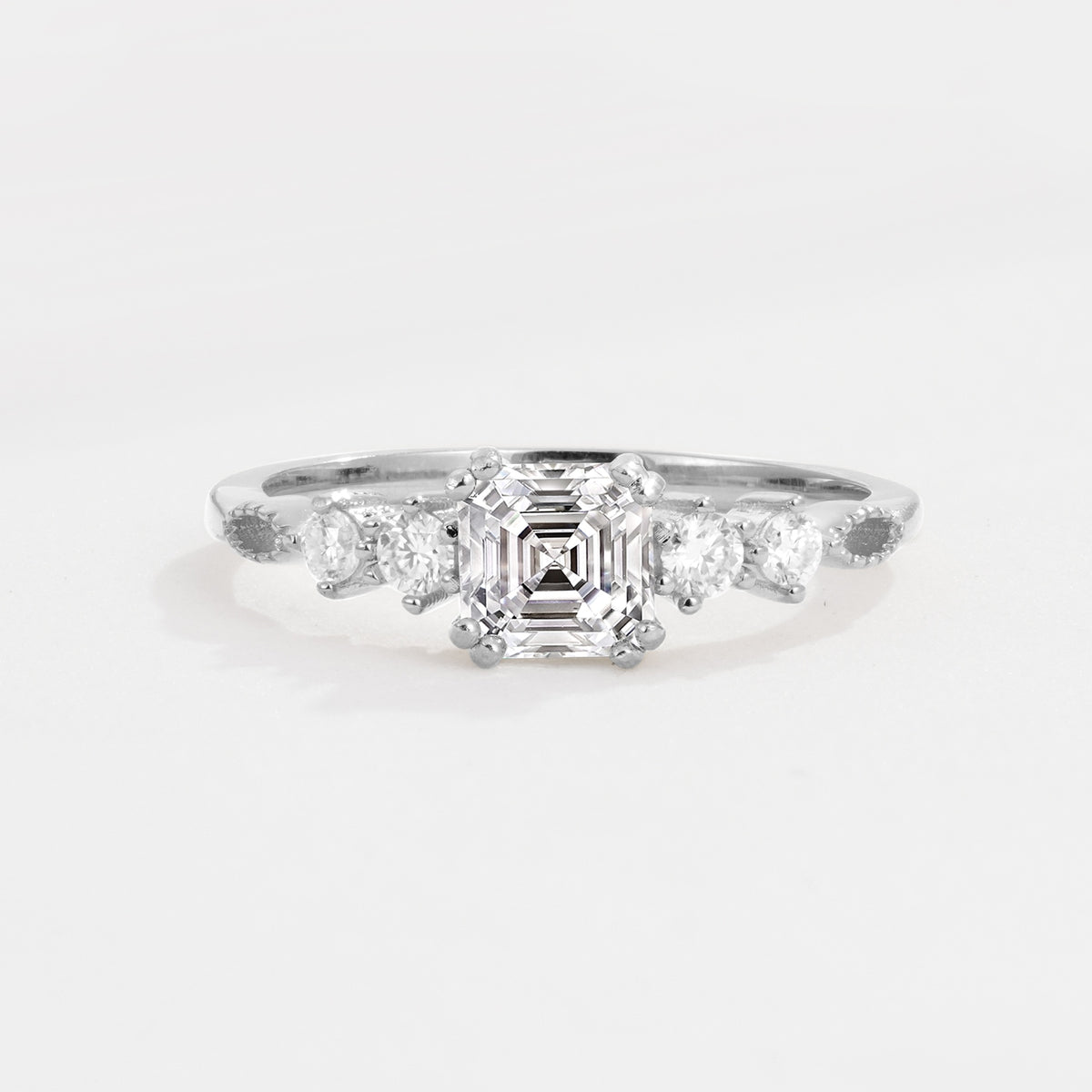 Classic Asscher Cut Side Accent Solitaire Lab Diamond Engagement Ring - Additional view