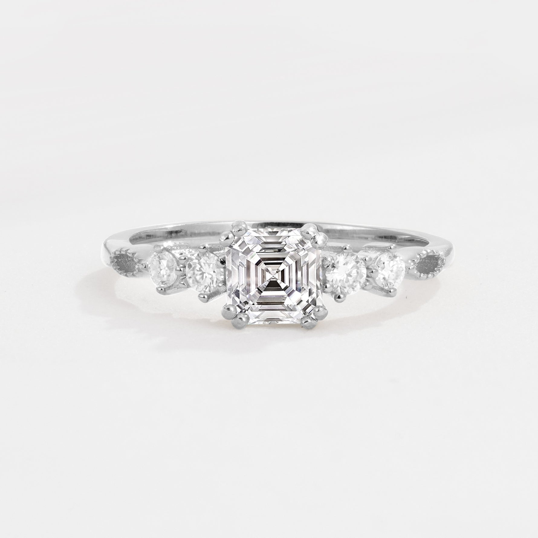 Classic Asscher Cut Side Accent Solitaire Lab Diamond Engagement Ring - Additional view