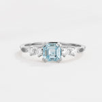 Classic Asscher Cut Side Accent Solitaire Aquamarine Engagement Ring - Additional view