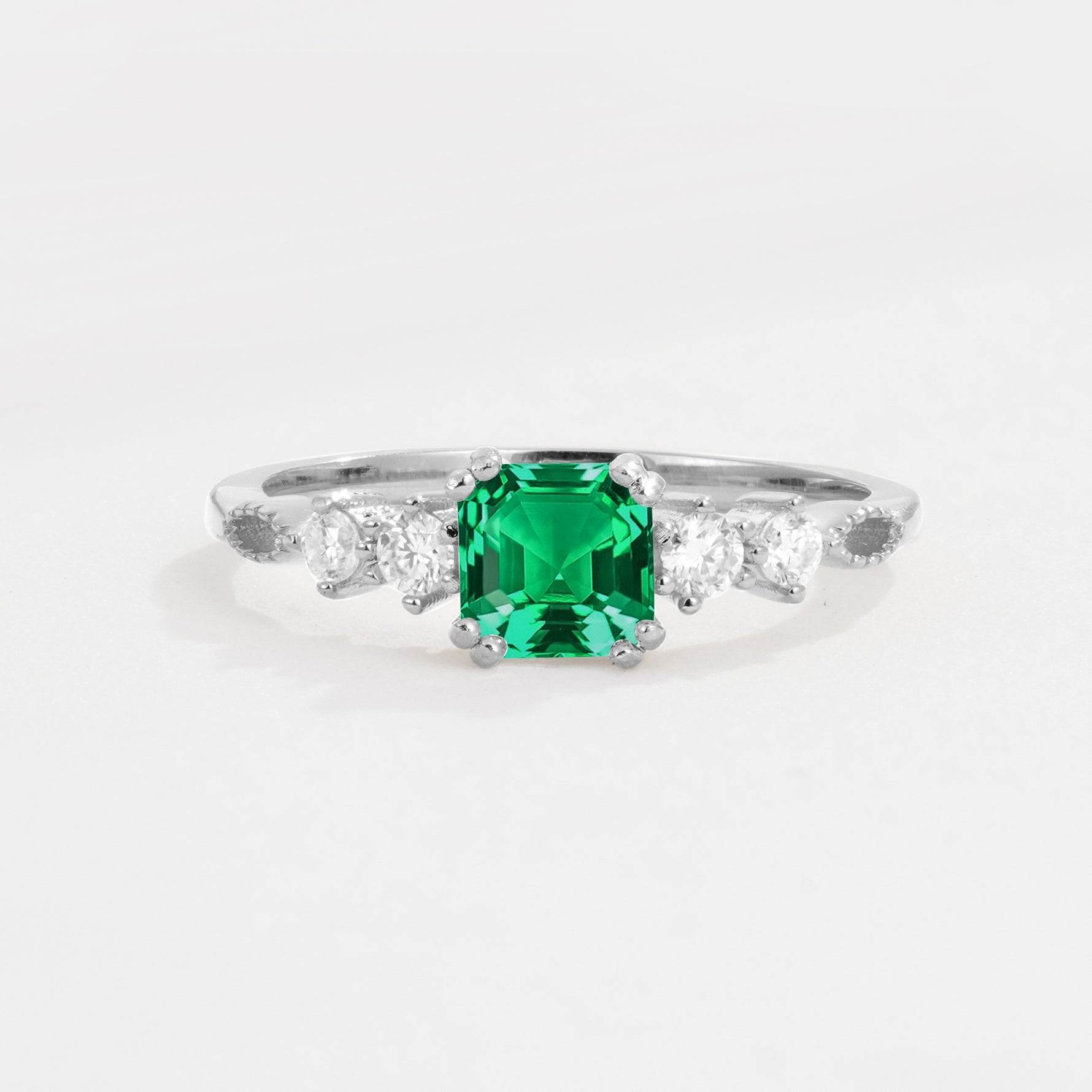 Classic Asscher Cut Side Accent Solitaire Emerald Engagement Ring - Additional view