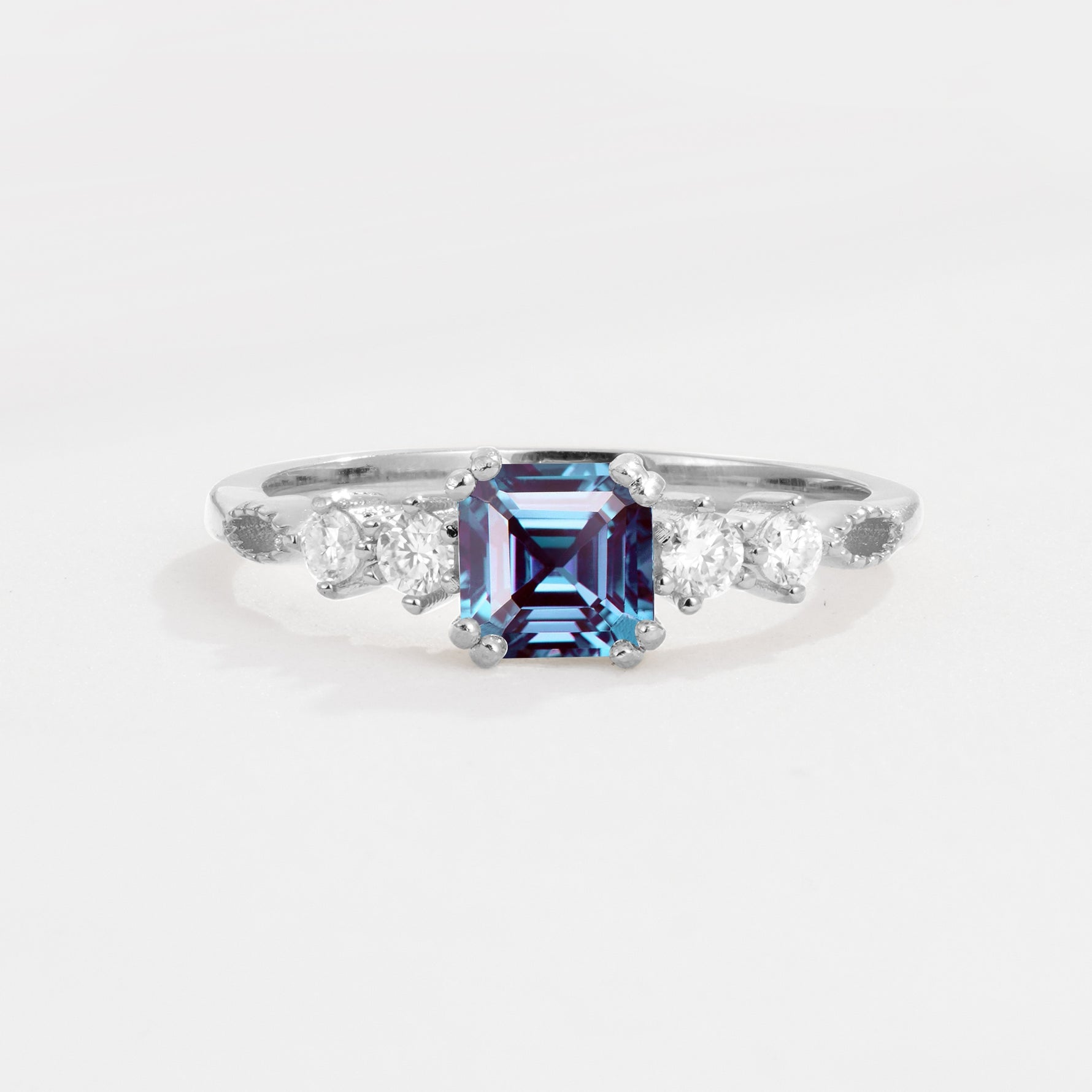 Classic Asscher Cut Side Accent Solitaire Alexandrite Engagement Ring - Additional view