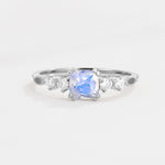 Classic Asscher Cut Side Accent Solitaire Moonstone Engagement Ring - Additional view