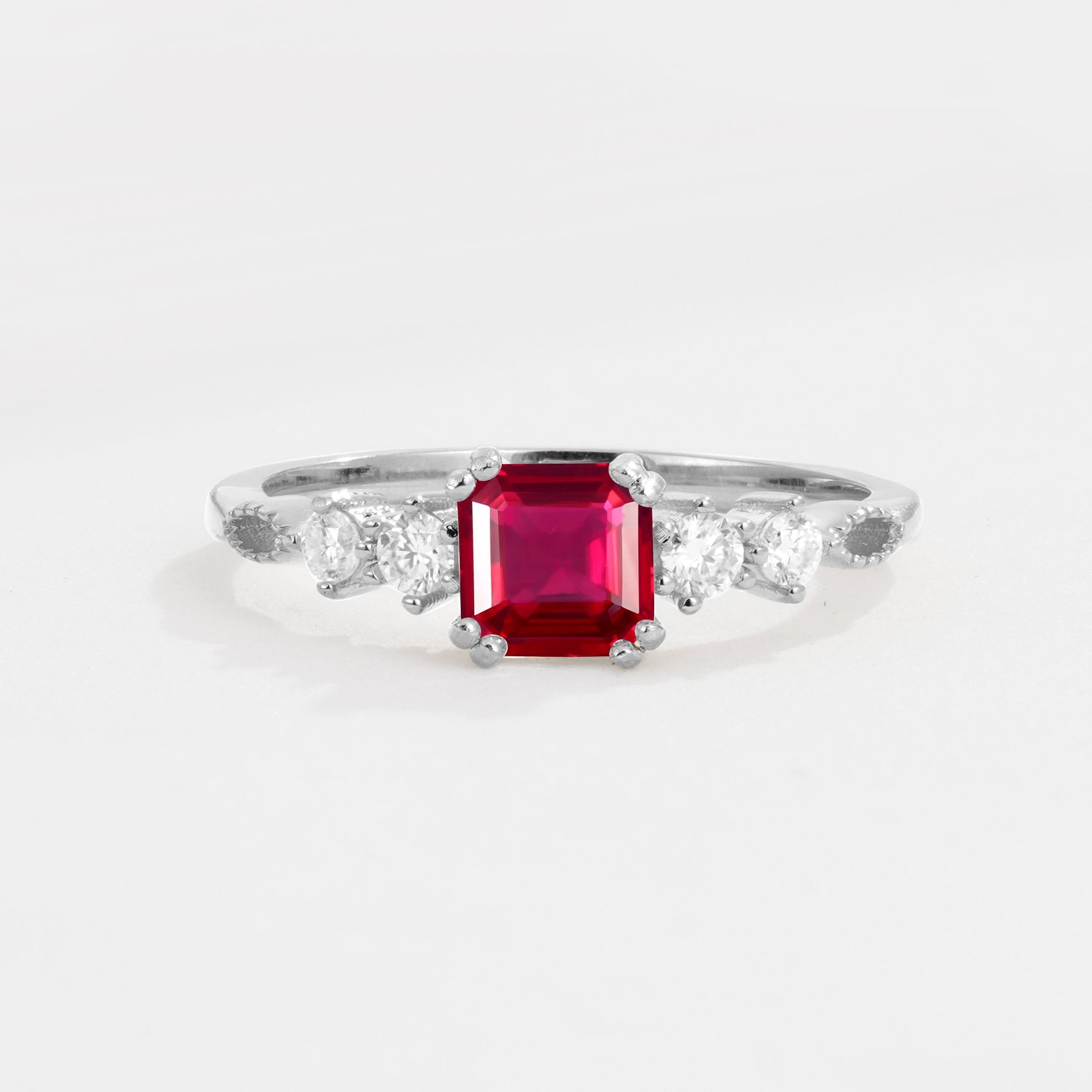 Classic Asscher Cut Side Accent Solitaire Ruby Engagement Ring - Additional view