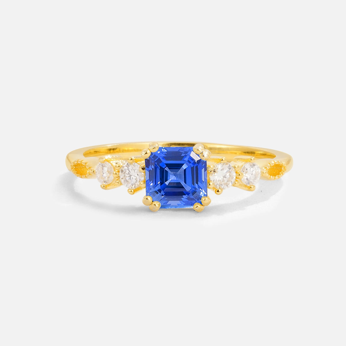 Classic Princess Cut Side Accent Solitaire Sapphire Engagement Ring