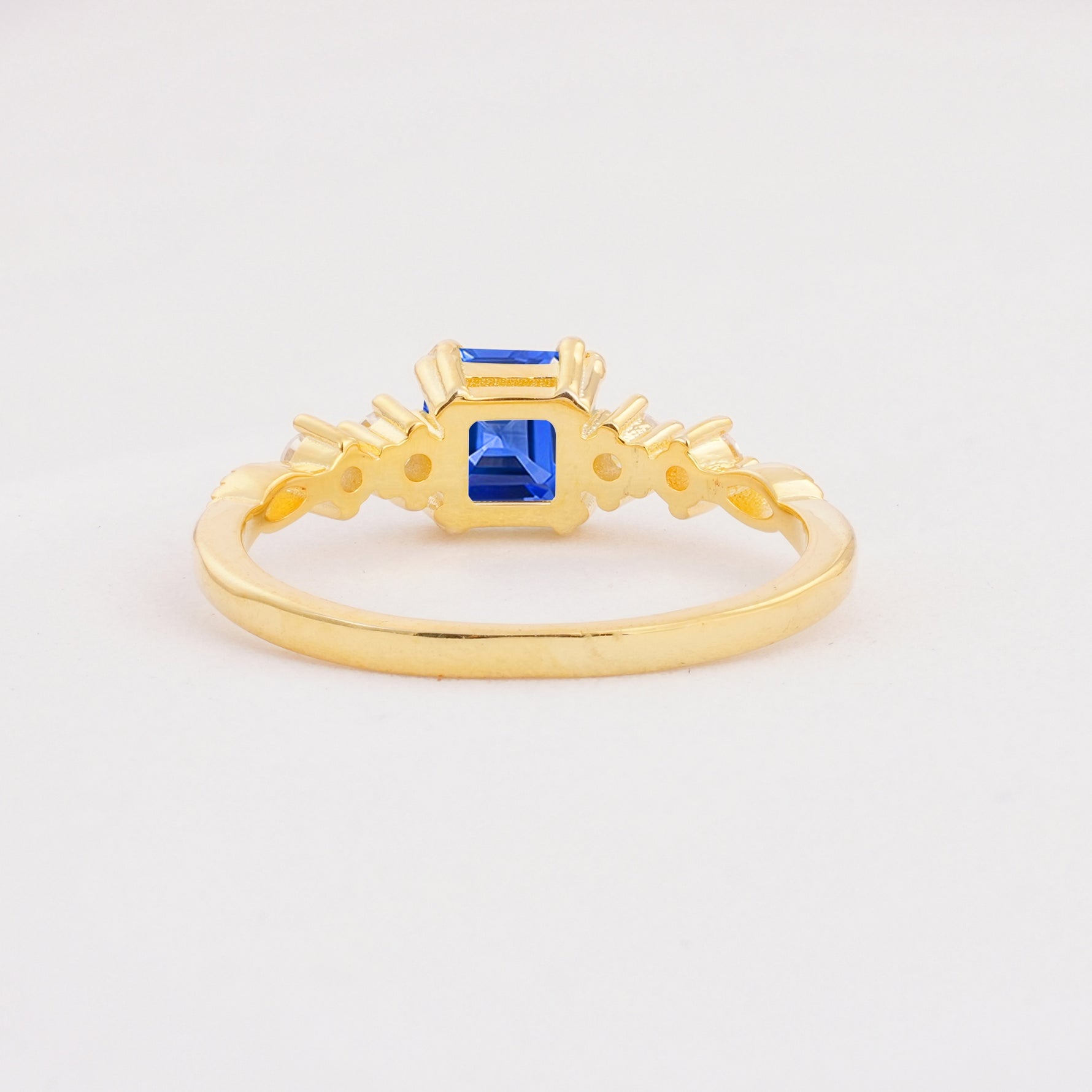 Classic Asscher Cut Side Accent Solitaire Sapphire Engagement Ring - Additional view