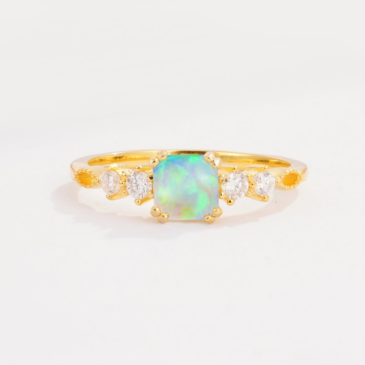 Classic Asscher Cut Side Accent Solitaire Fire Opal Engagement Ring - Additional view