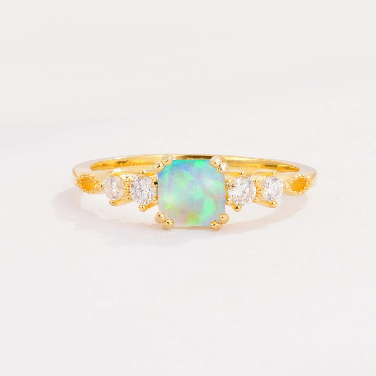 Classic Asscher Cut Side Accent Solitaire Fire Opal Engagement Ring - Additional view