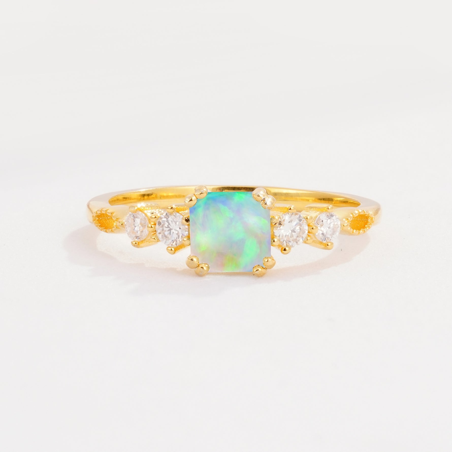 Classic Asscher Cut Side Accent Solitaire Fire Opal Engagement Ring - Additional view