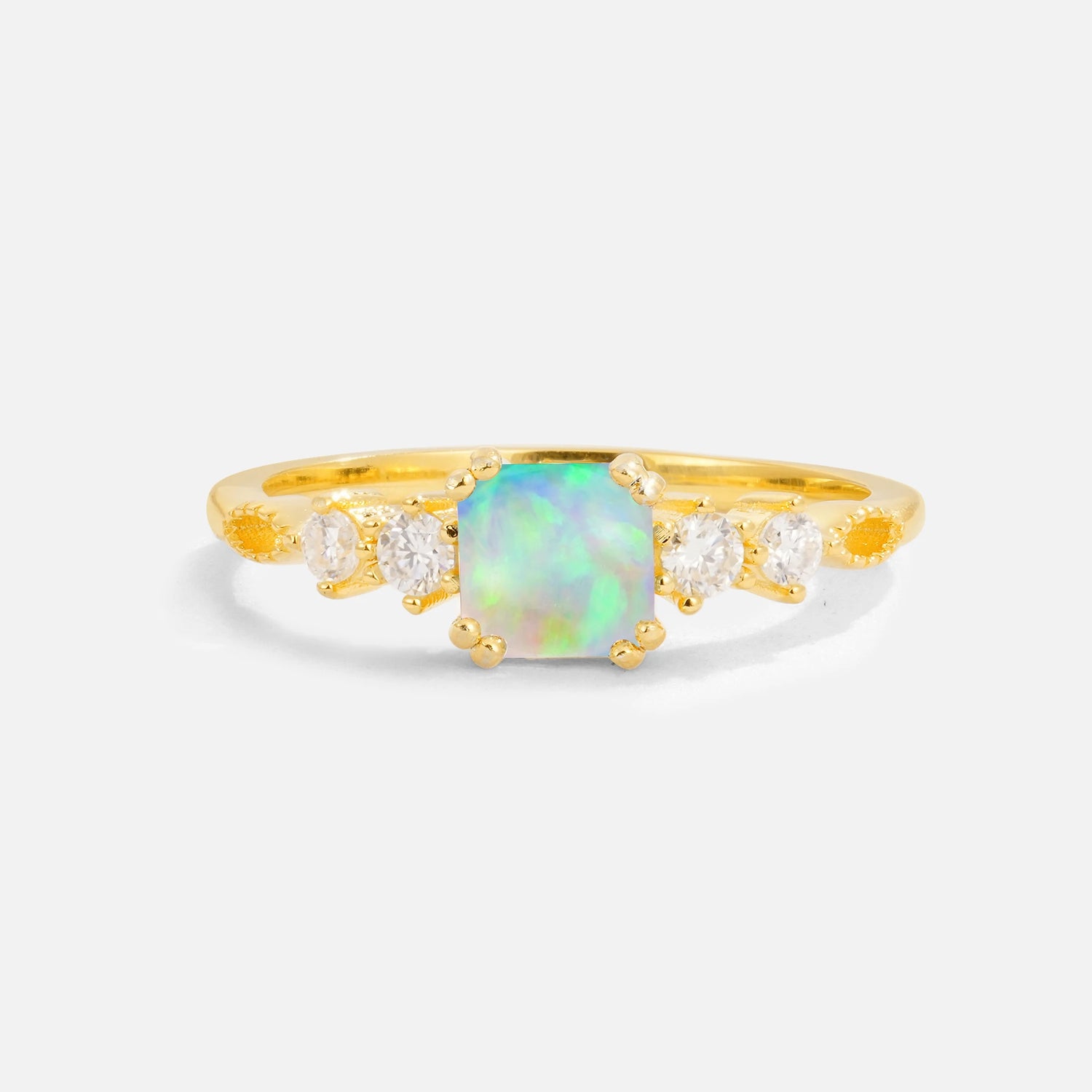 Classic Princess Cut Side Accent Solitaire Fire Opal Engagement Ring