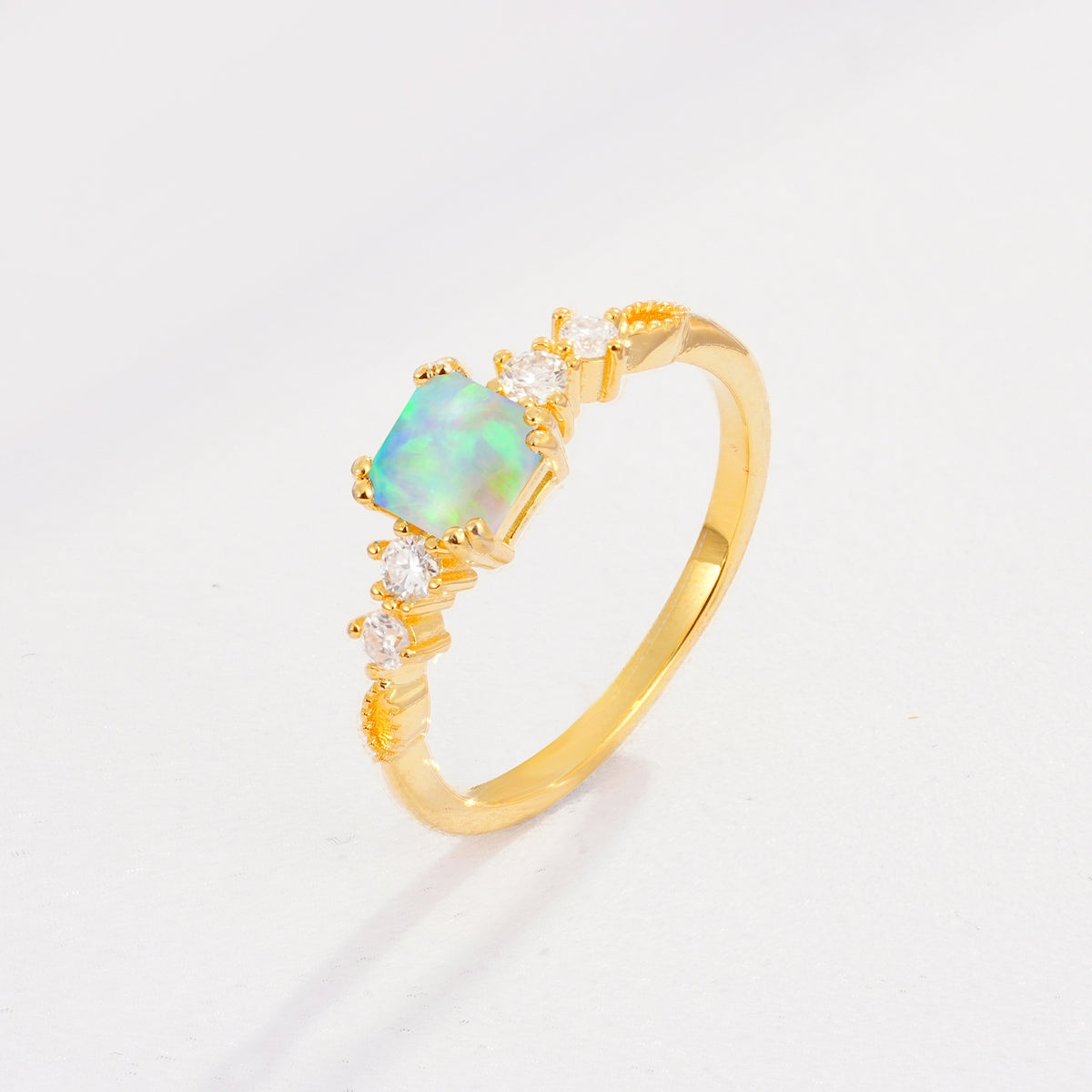 Classic Asscher Cut Side Accent Solitaire Fire Opal Engagement Ring - Additional view