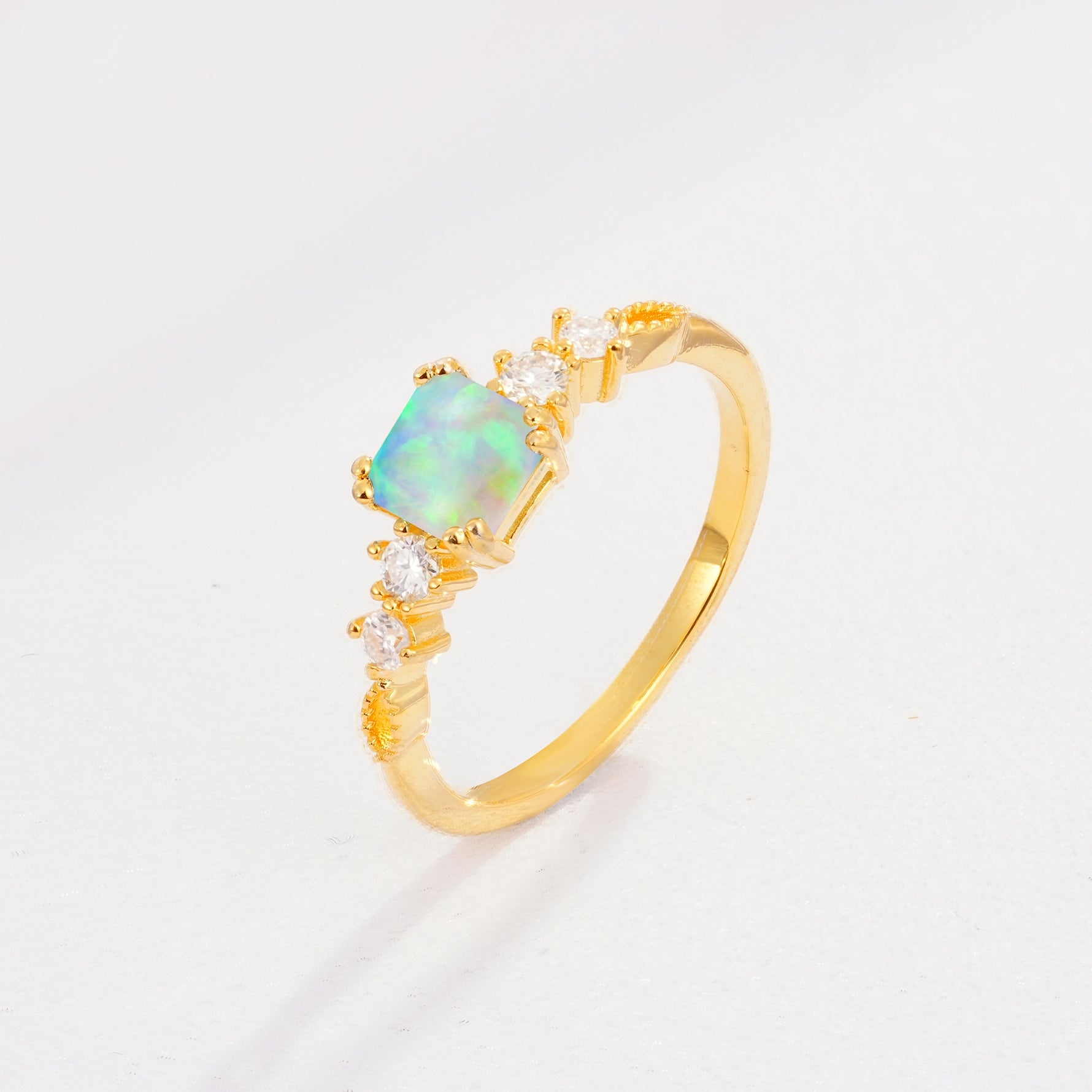 Classic Asscher Cut Side Accent Solitaire Fire Opal Engagement Ring - Additional view