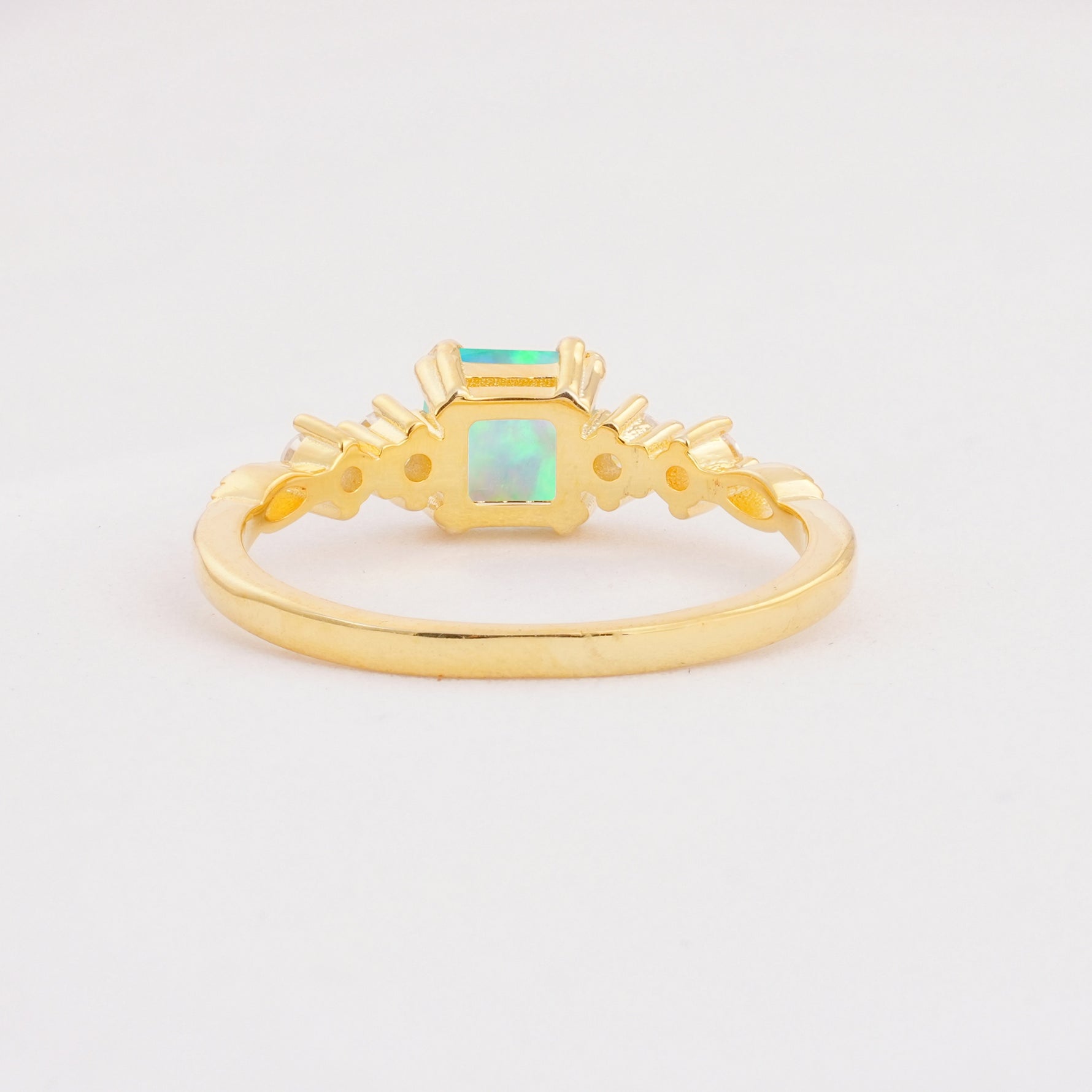 Classic Asscher Cut Side Accent Solitaire Fire Opal Engagement Ring - Additional view