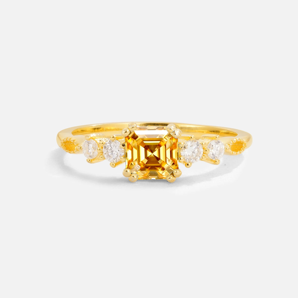 Luxury Princess Cut Citrine Yellow Gold Engagement Ring