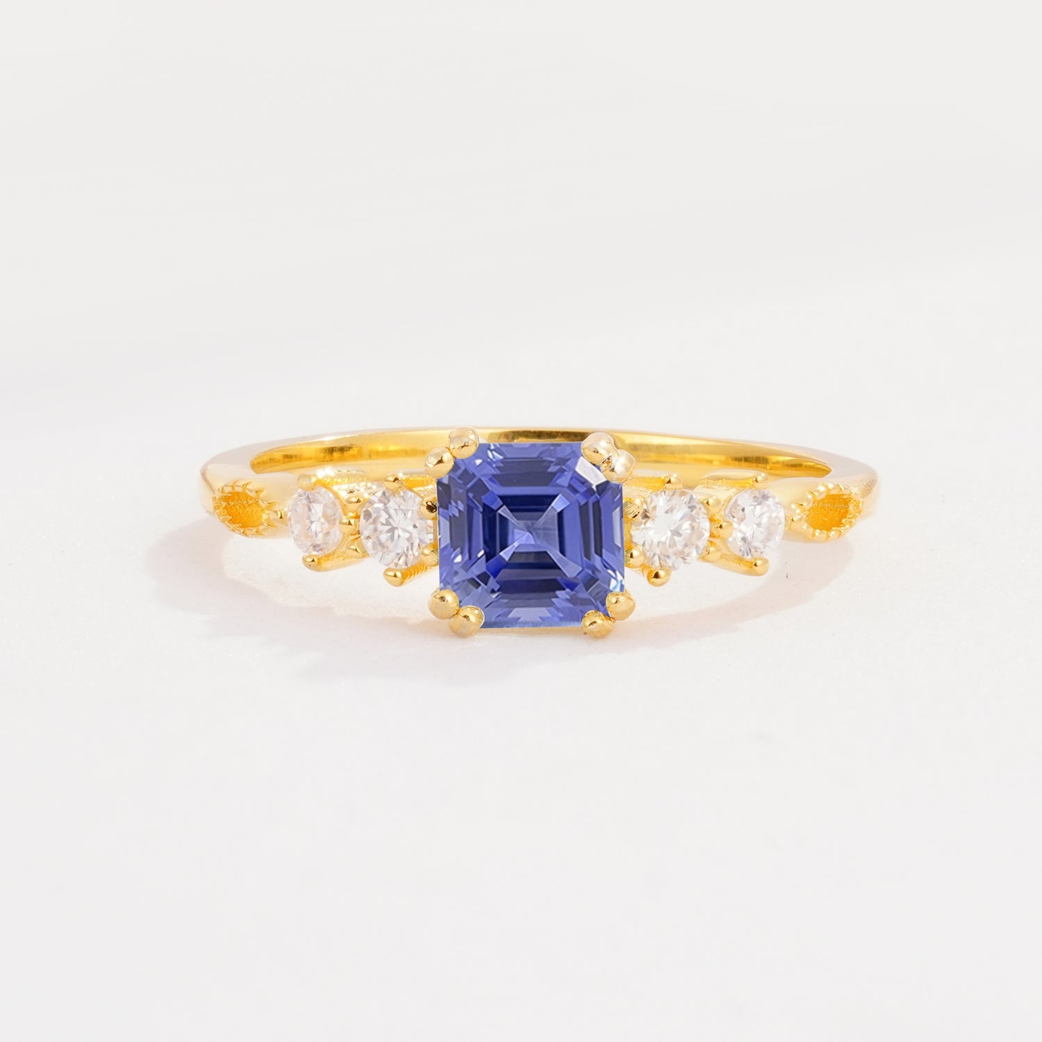 Classic Asscher Cut Side Accent Solitaire Tanzanite Engagement Ring - Additional view