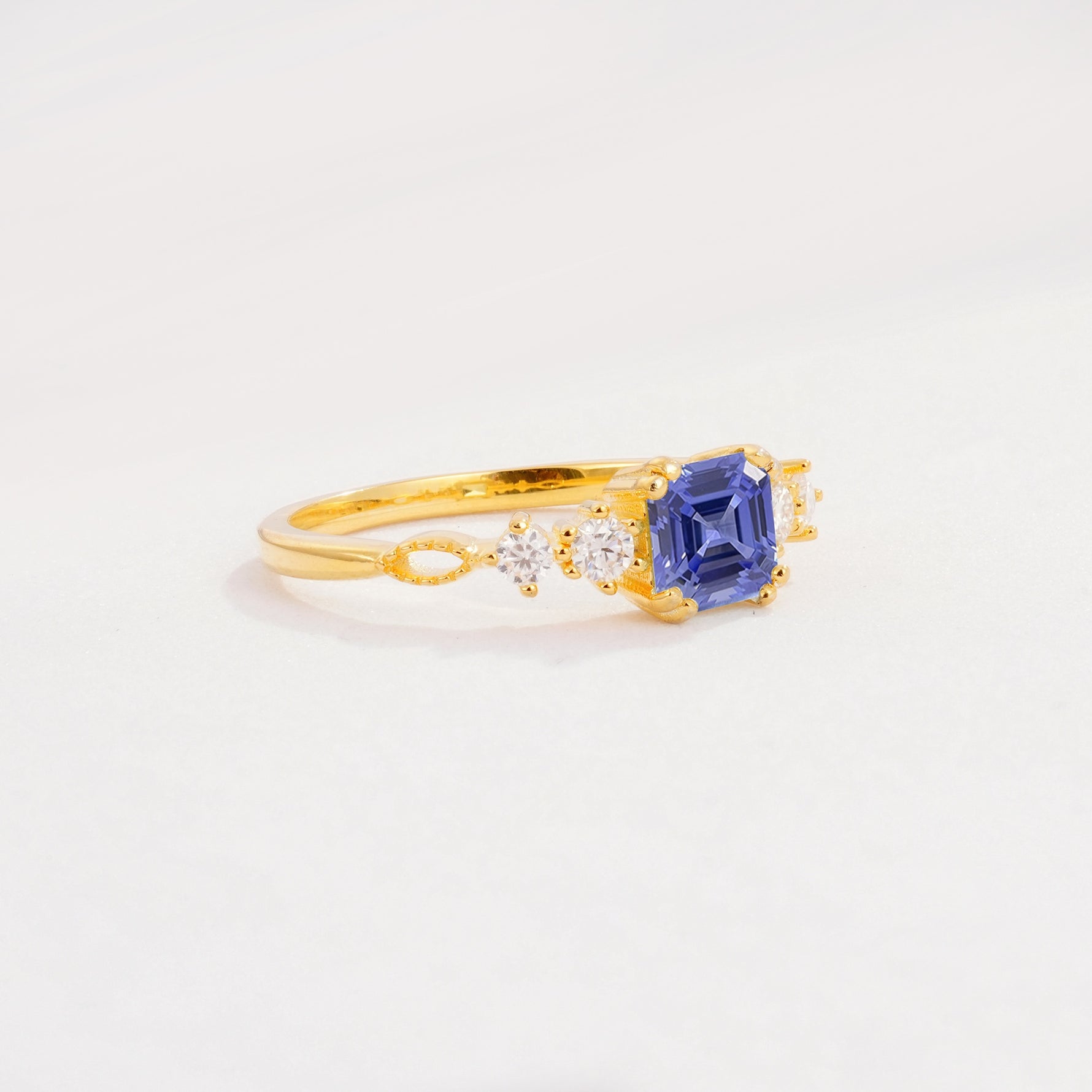 Classic Asscher Cut Side Accent Solitaire Tanzanite Engagement Ring - Additional view