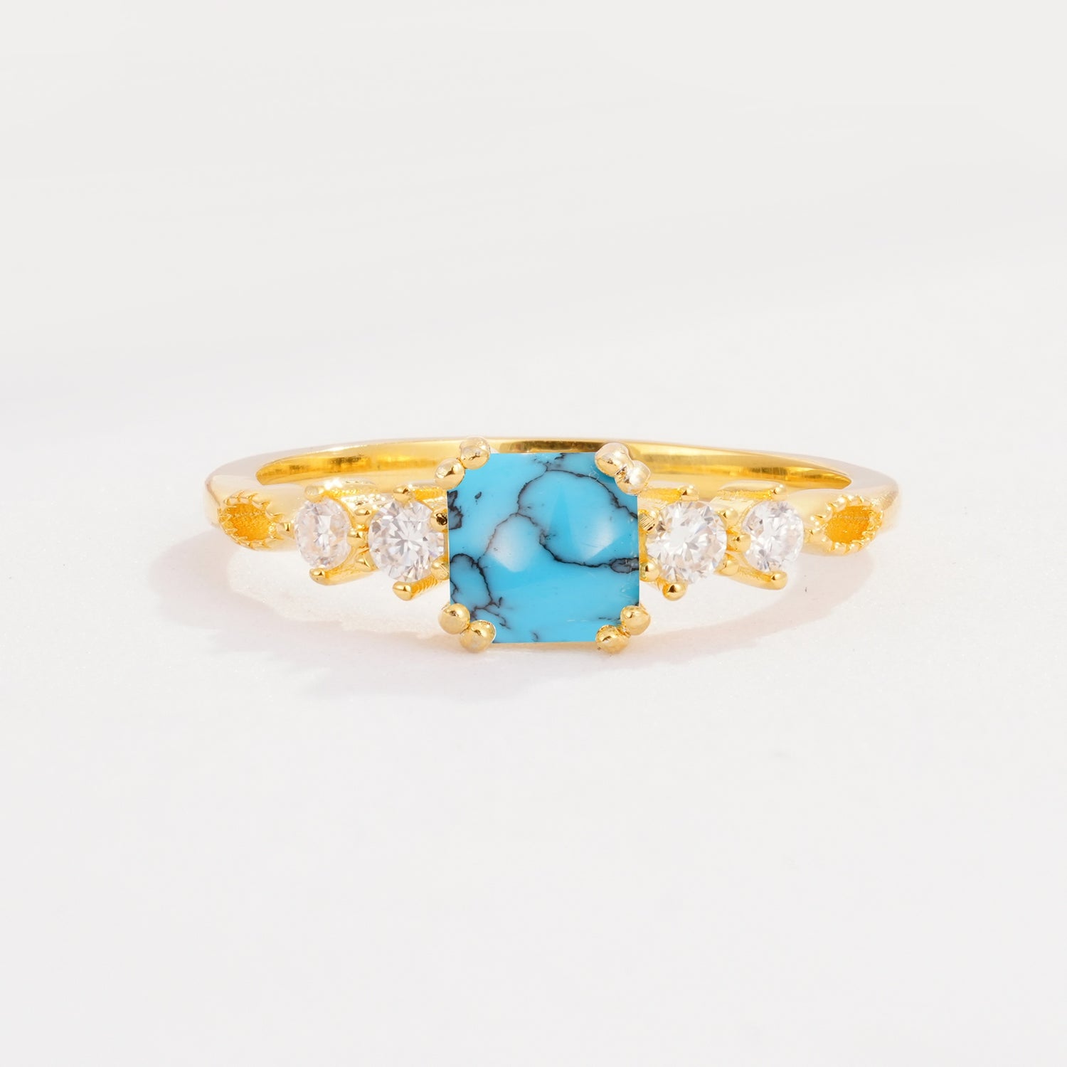 Classic Asscher Cut Side Accent Solitaire Turquoise Engagement Ring - Additional view