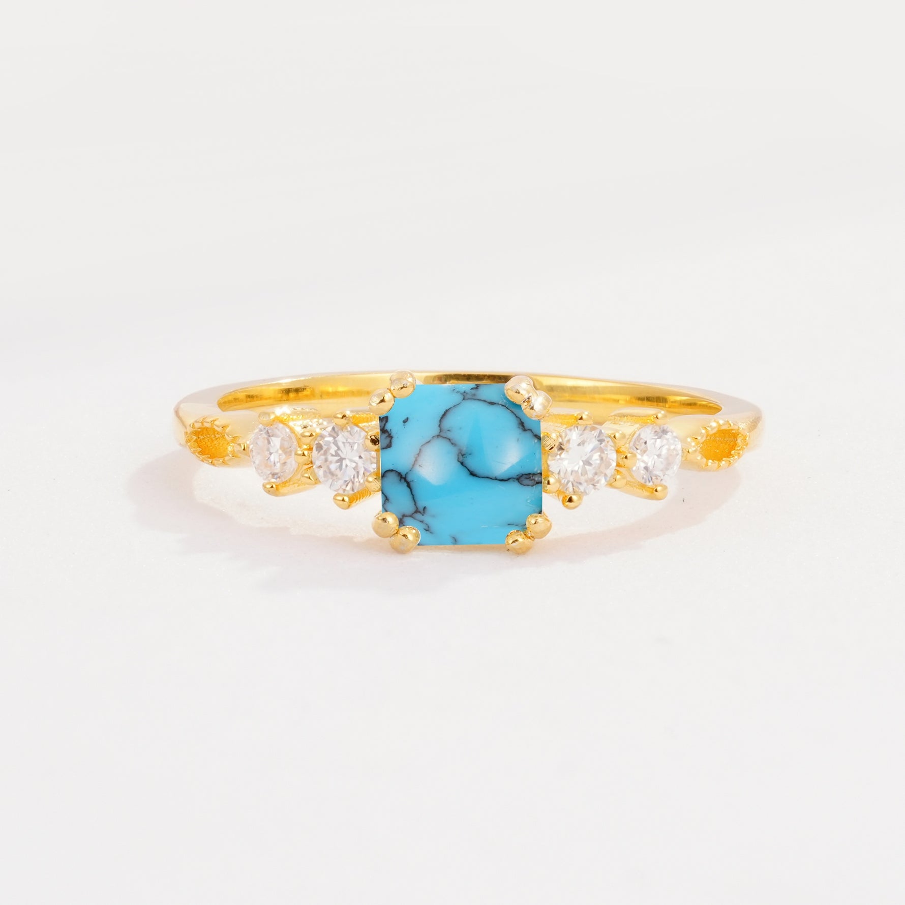 Classic Asscher Cut Side Accent Solitaire Turquoise Engagement Ring - Additional view