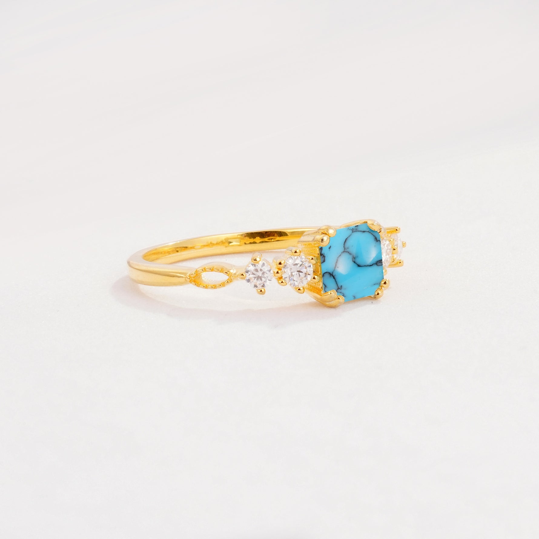 Classic Asscher Cut Side Accent Solitaire Turquoise Engagement Ring - Additional view