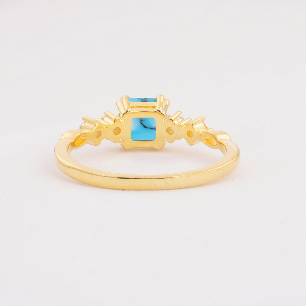 Classic Asscher Cut Side Accent Solitaire Turquoise Engagement Ring - Additional view
