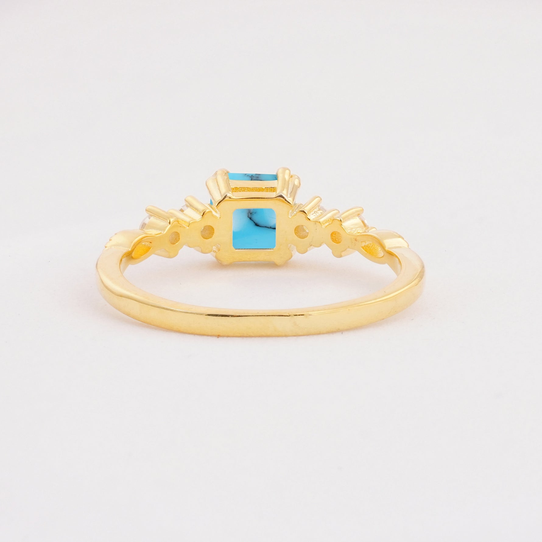 Classic Asscher Cut Side Accent Solitaire Turquoise Engagement Ring - Additional view