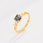Classic Asscher Cut Side Accent Solitaire Black Rutilated Quartz Engagement Ring - Additional view