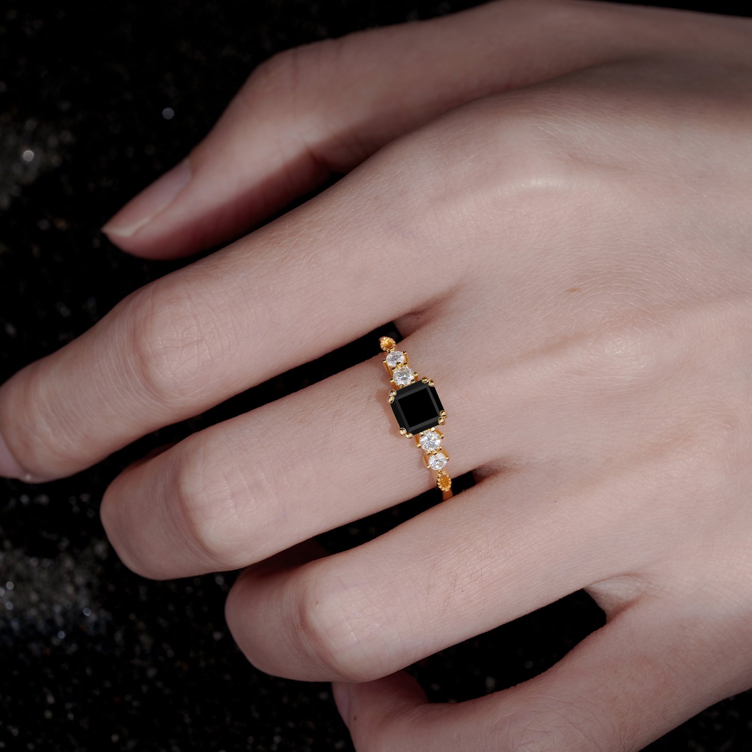 Luxury Princess Cut Black Onyx Engagement  Ring