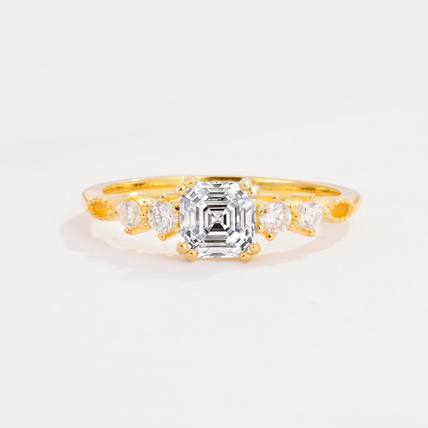 Classic Asscher Cut Side Accent Solitaire Lab Diamond Engagement Ring - Additional view