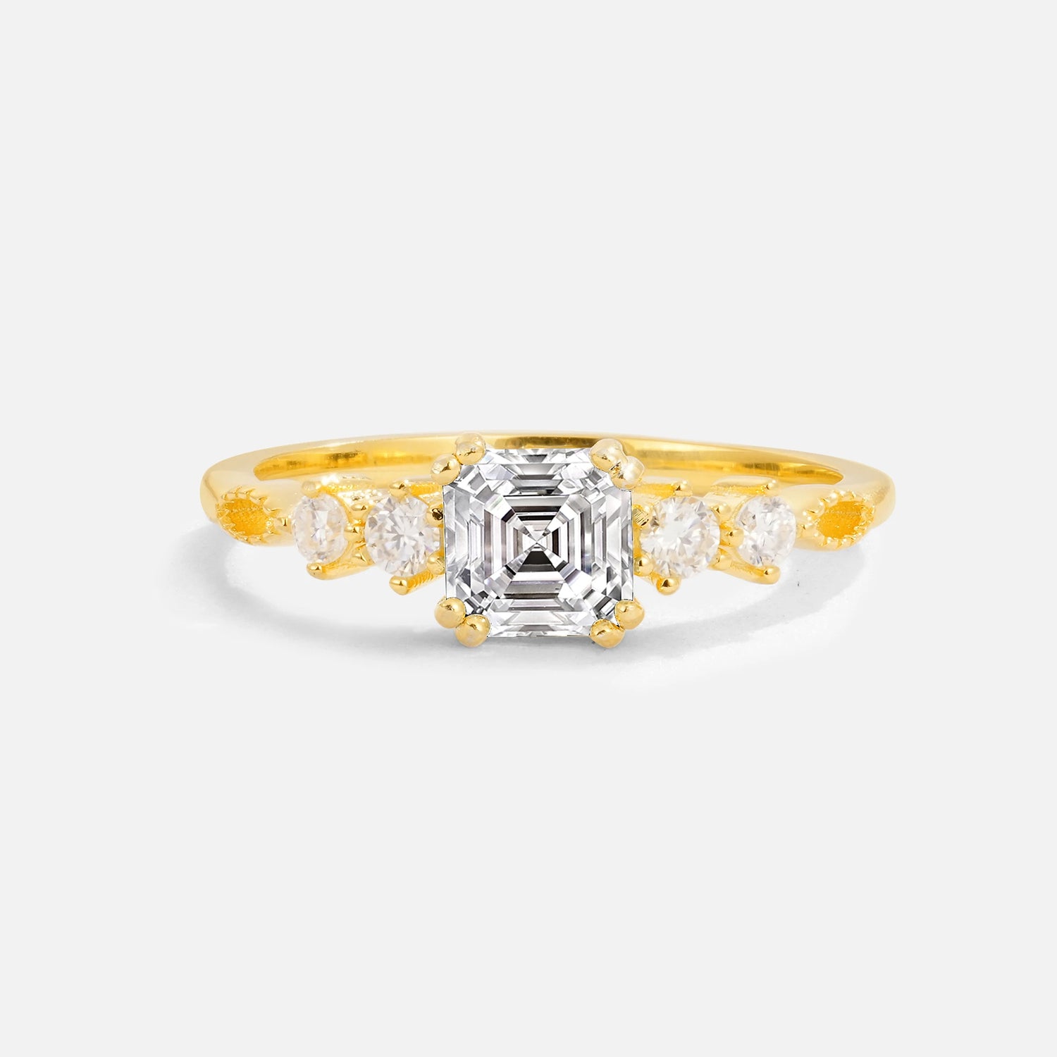 Classic Princess Cut Side Accent Solitaire Lab Diamond Engagement Ring