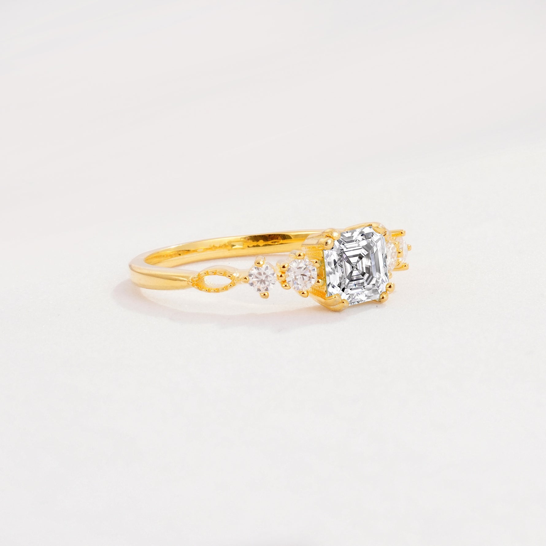 Classic Asscher Cut Side Accent Solitaire Lab Diamond Engagement Ring - Additional view