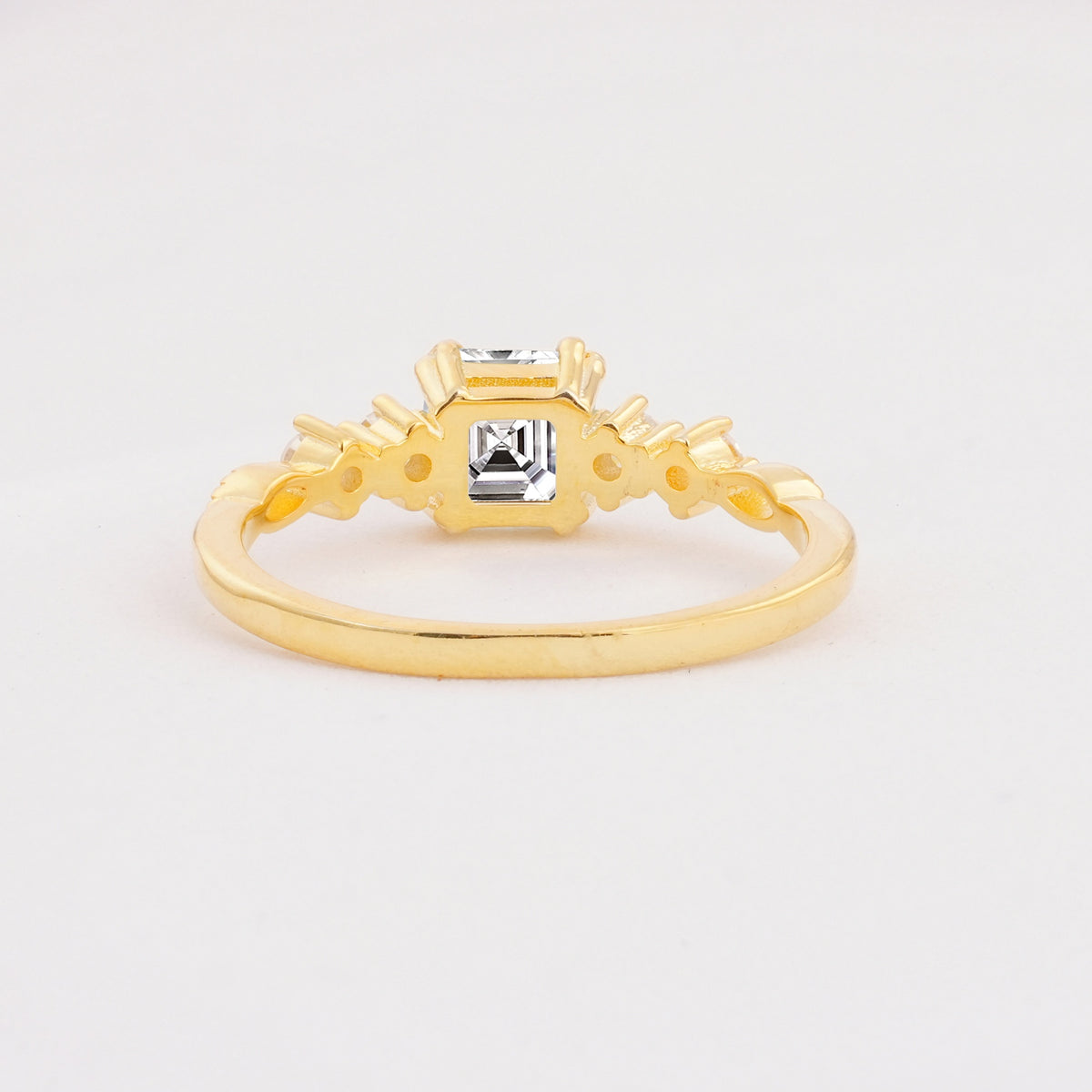 Classic Asscher Cut Side Accent Solitaire Lab Diamond Engagement Ring - Additional view