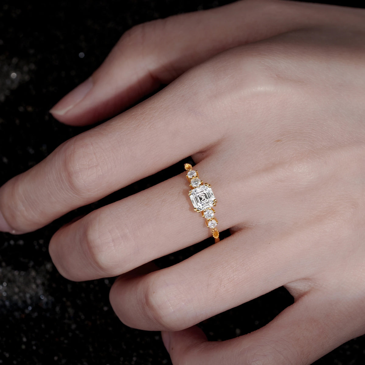 Classic Princess Cut Side Accent Solitaire Lab Diamond Engagement Ring