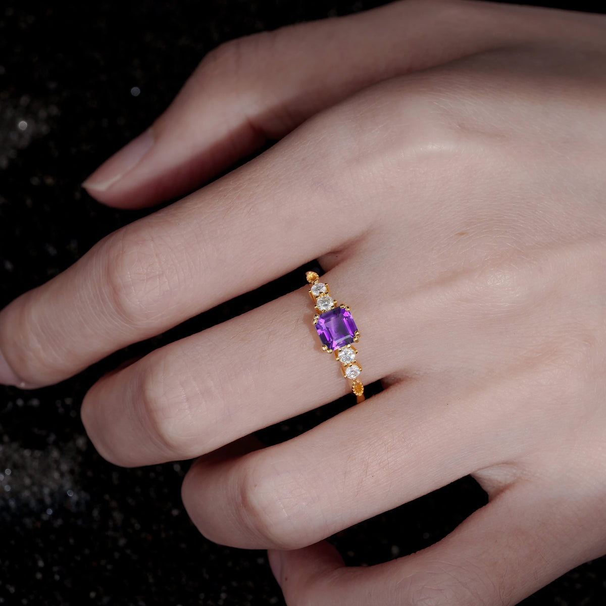 Luxury Princess Cut Amethyst Engagement  Ring