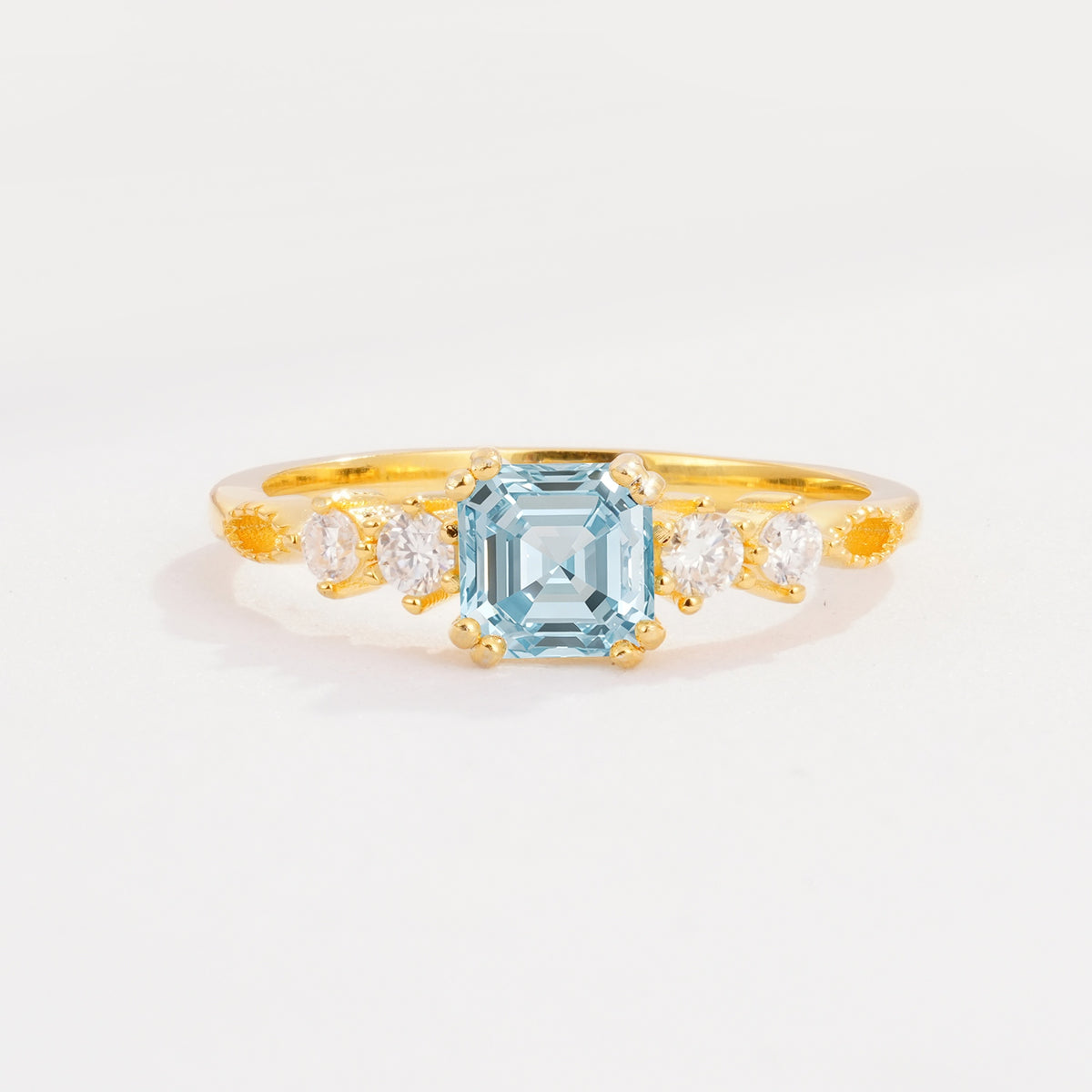 Classic Asscher Cut Side Accent Solitaire Aquamarine Engagement Ring - Additional view