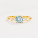 Classic Asscher Cut Side Accent Solitaire Aquamarine Engagement Ring - Additional view