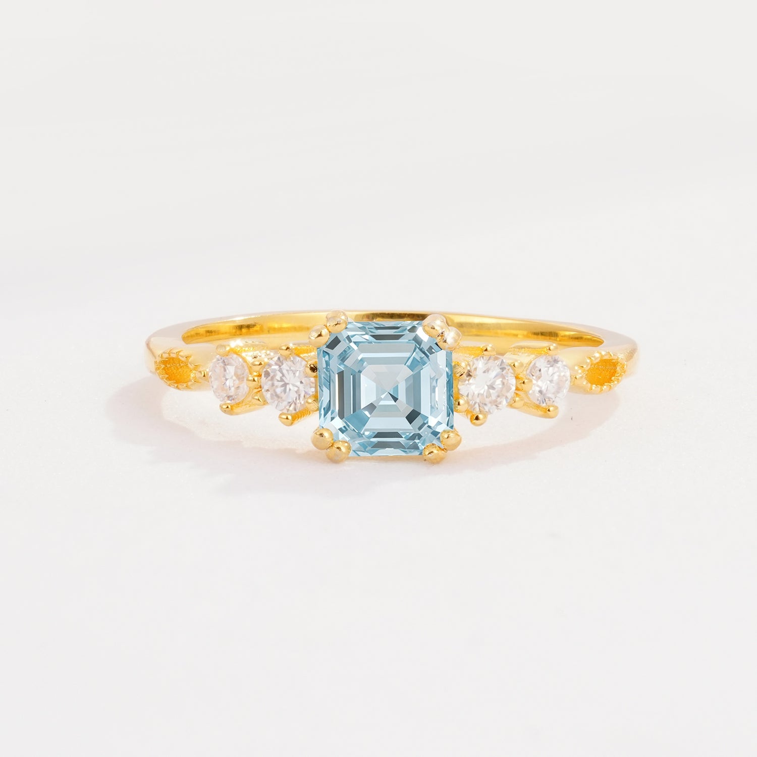 Classic Asscher Cut Side Accent Solitaire Aquamarine Engagement Ring - Additional view