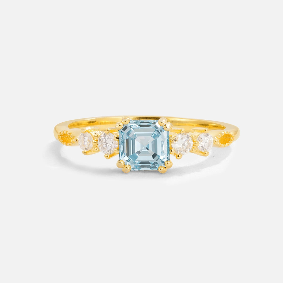 Classic Princess Cut Side Accent Solitaire Aquamarine Engagement Ring