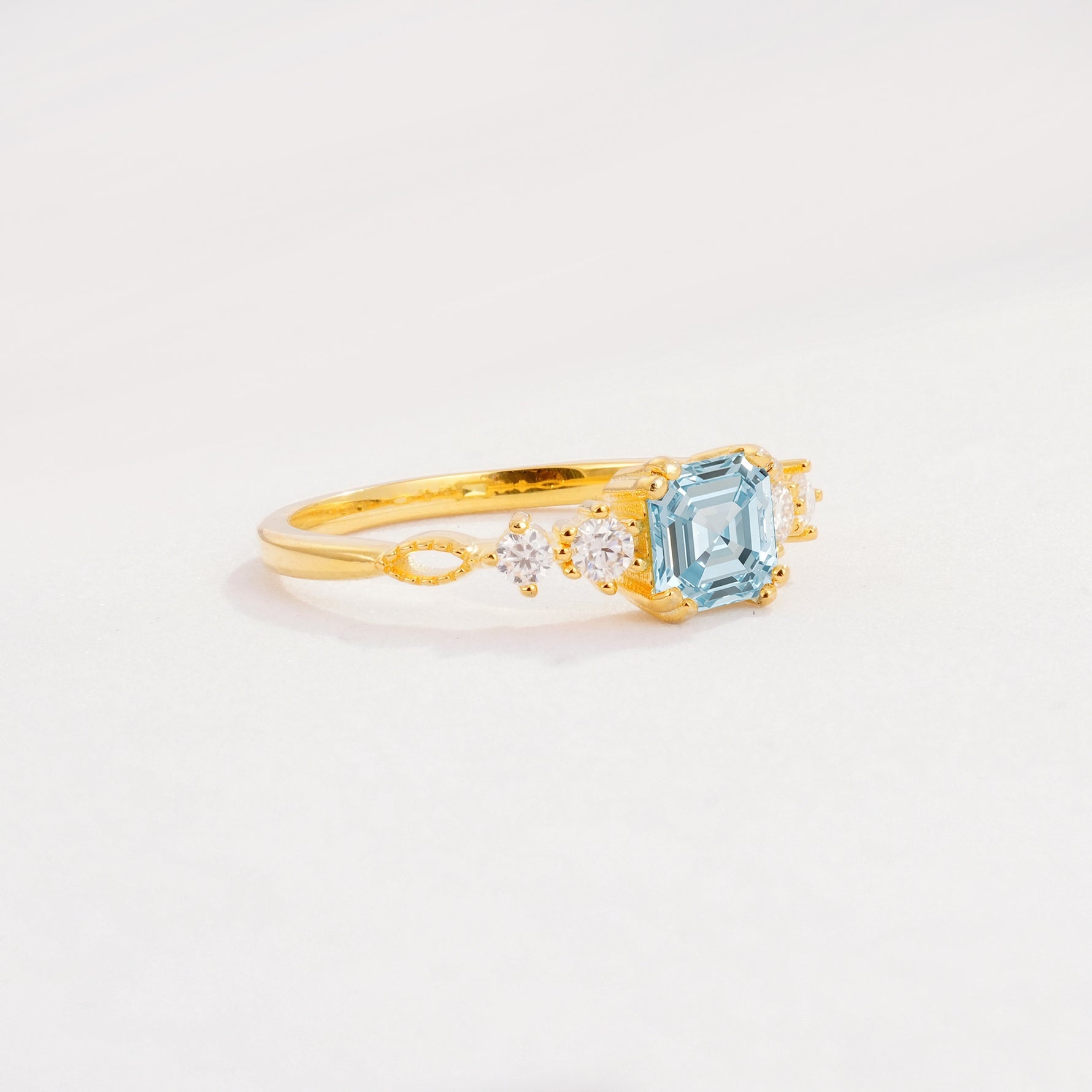 Classic Asscher Cut Side Accent Solitaire Aquamarine Engagement Ring - Additional view