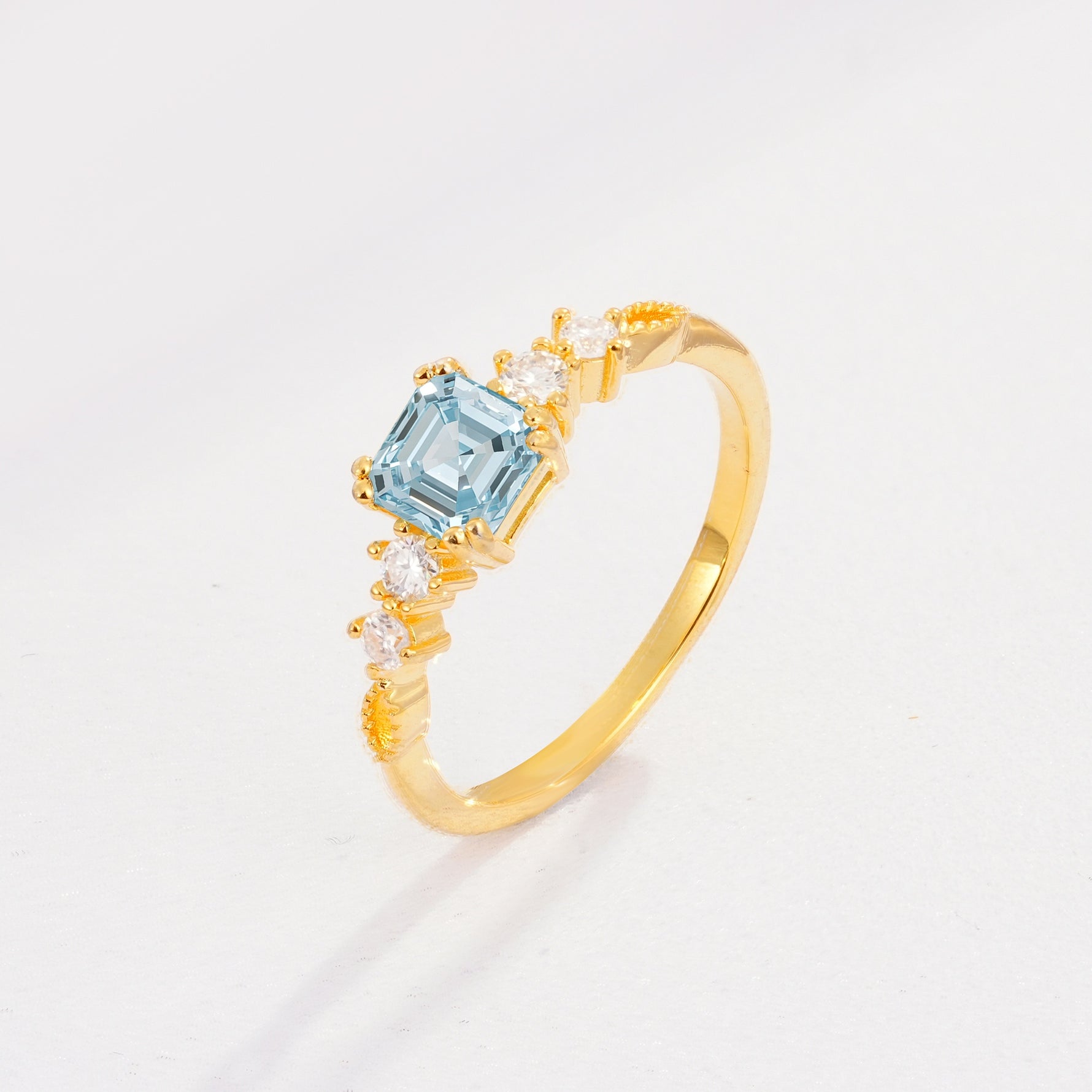 Classic Asscher Cut Side Accent Solitaire Aquamarine Engagement Ring - Additional view