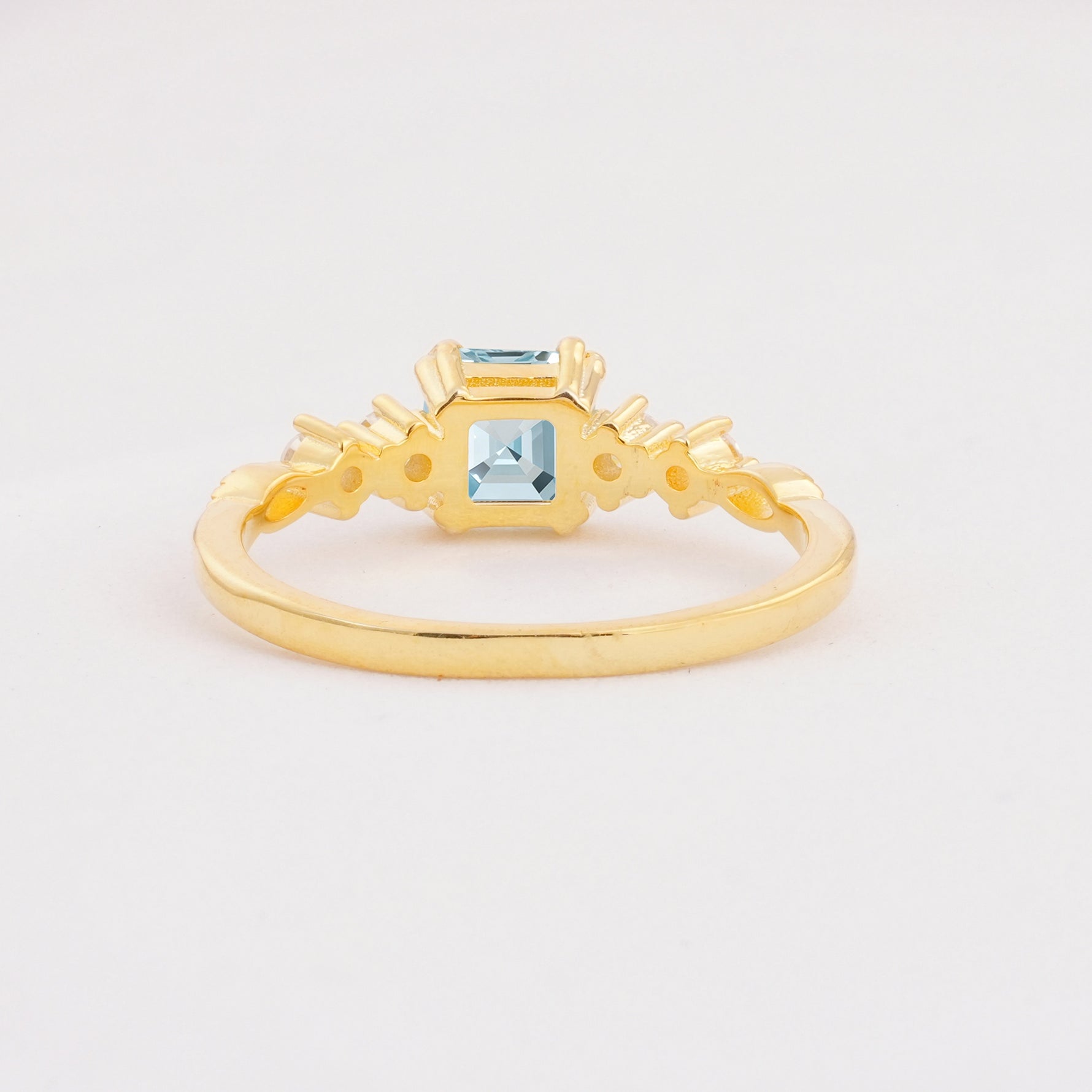 Classic Asscher Cut Side Accent Solitaire Aquamarine Engagement Ring - Additional view