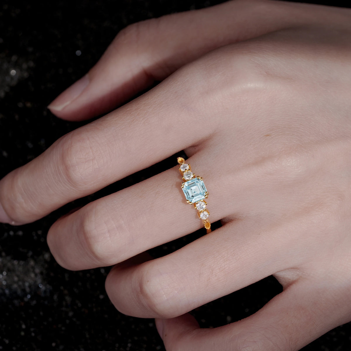 Classic Princess Cut Side Accent Solitaire Aquamarine Engagement Ring