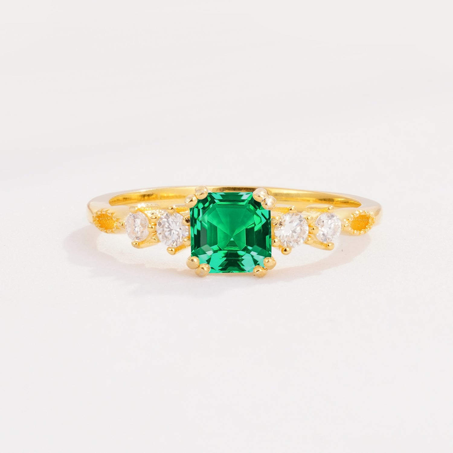 Classic Asscher Cut Side Accent Solitaire Emerald Engagement Ring - Additional view