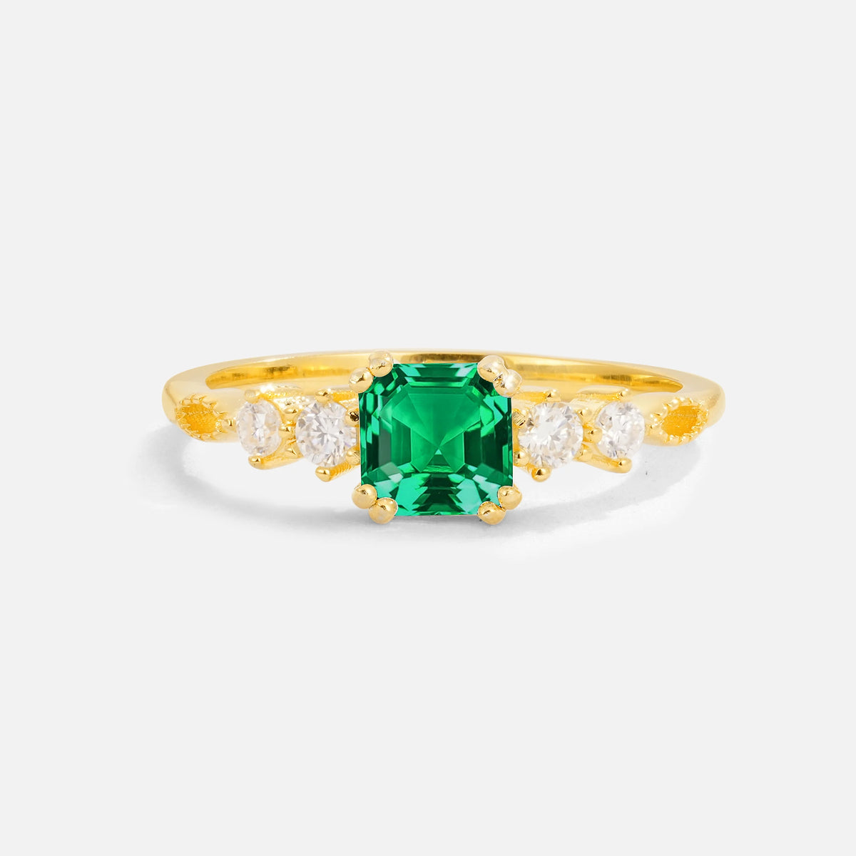 Classic Princess Cut Side Accent Solitaire Emerald Engagement Ring