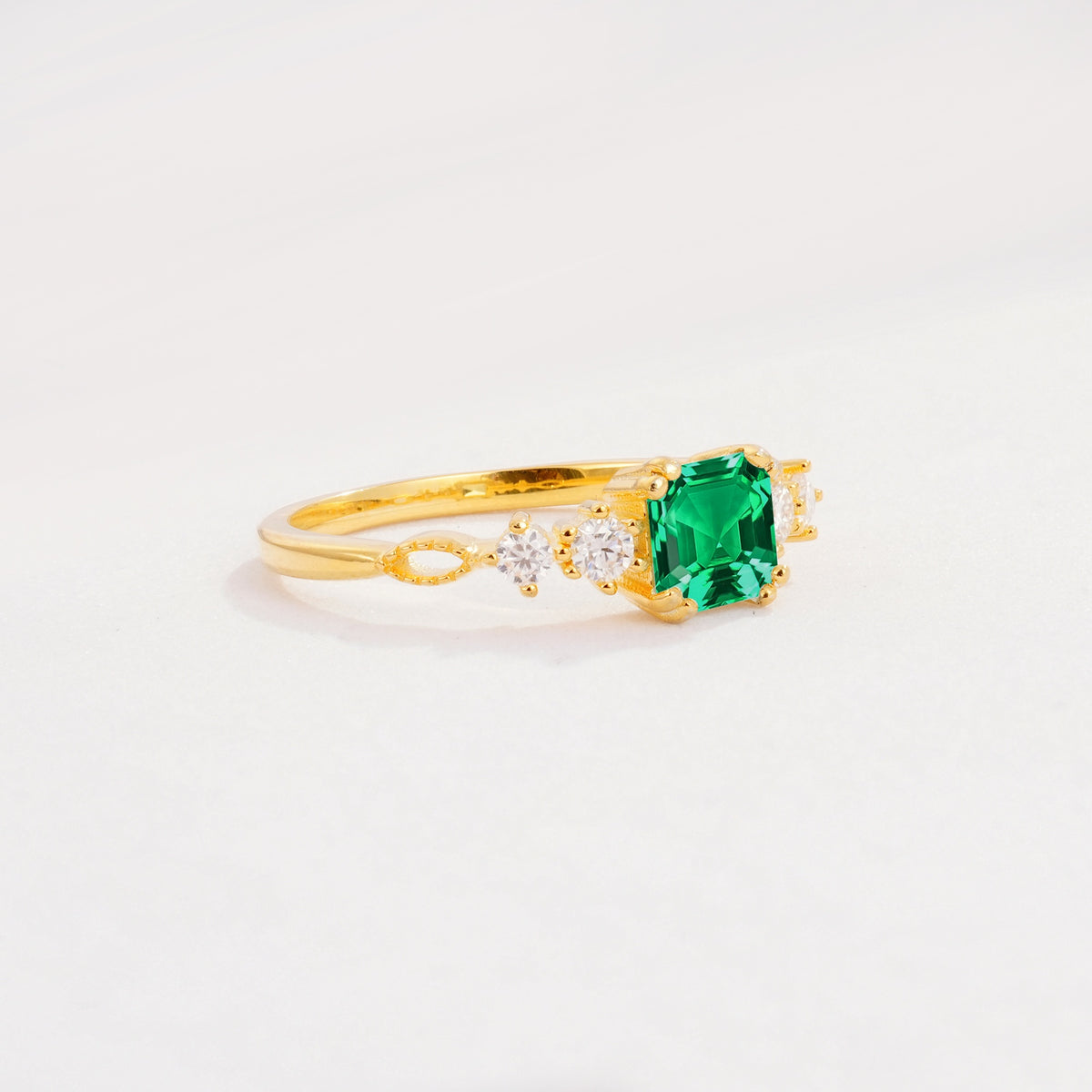 Classic Asscher Cut Side Accent Solitaire Emerald Engagement Ring - Additional view