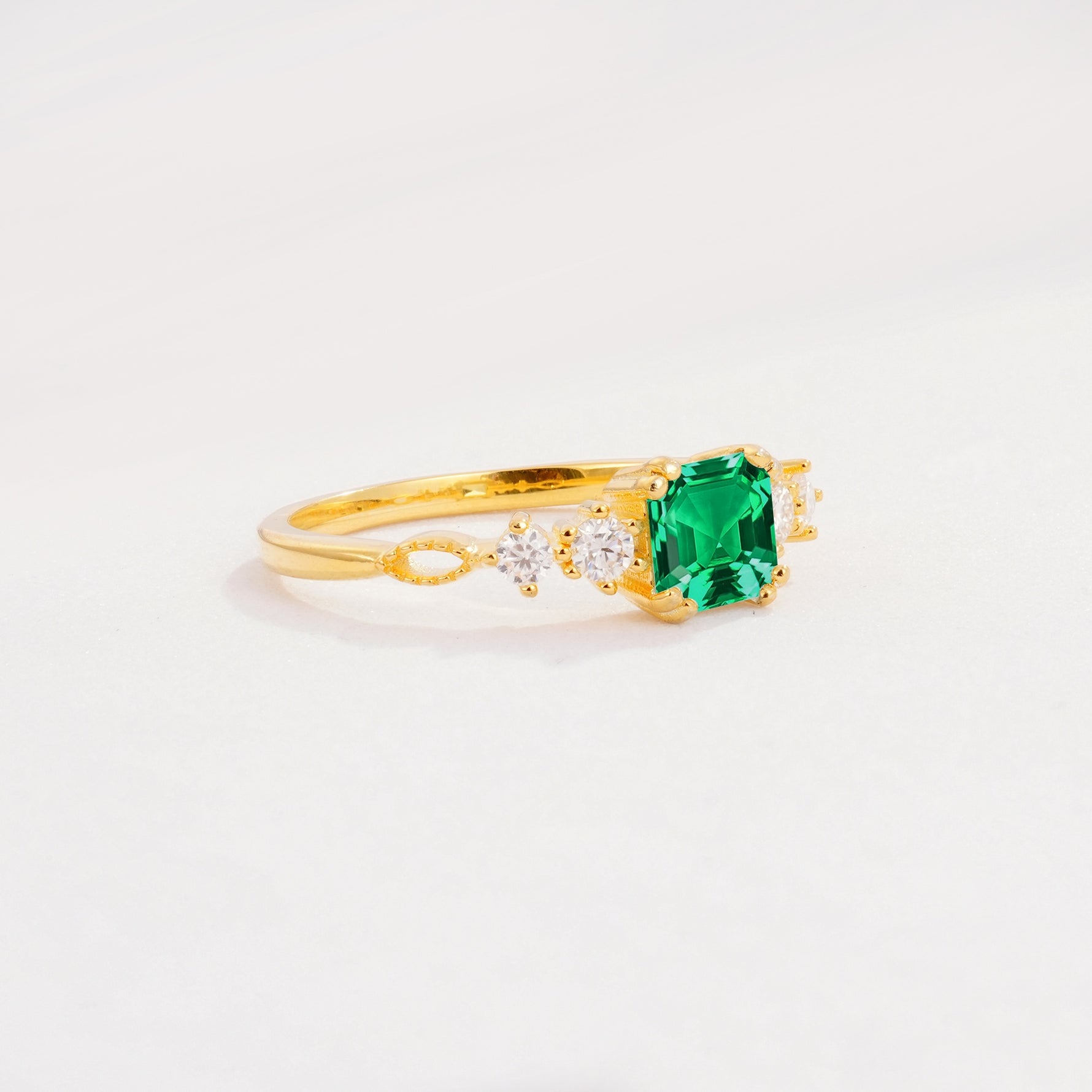 Classic Asscher Cut Side Accent Solitaire Emerald Engagement Ring - Additional view