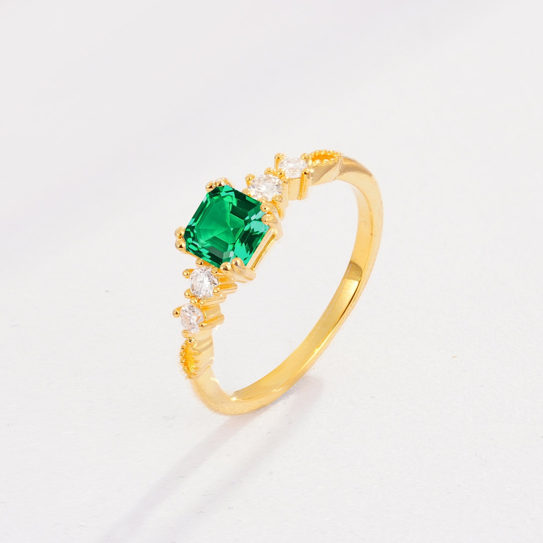 Classic Asscher Cut Side Accent Solitaire Emerald Engagement Ring - Additional view