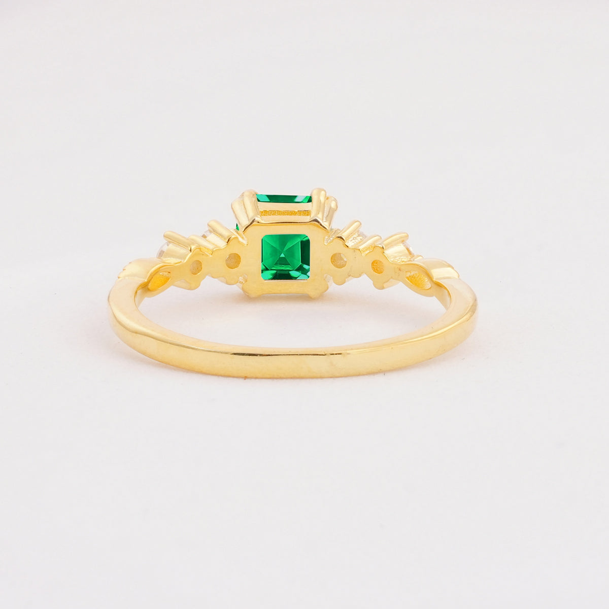 Classic Asscher Cut Side Accent Solitaire Emerald Engagement Ring - Additional view