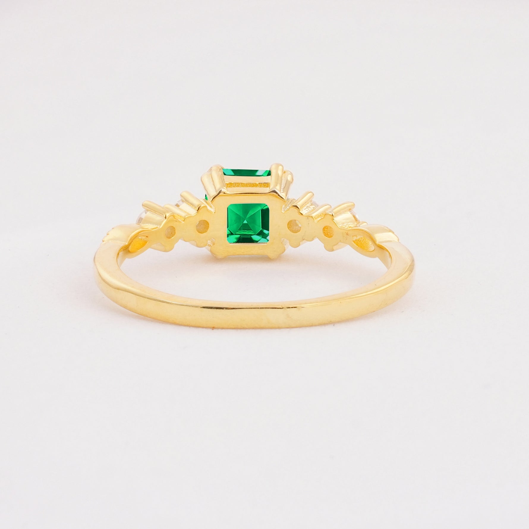 Classic Asscher Cut Side Accent Solitaire Emerald Engagement Ring - Additional view