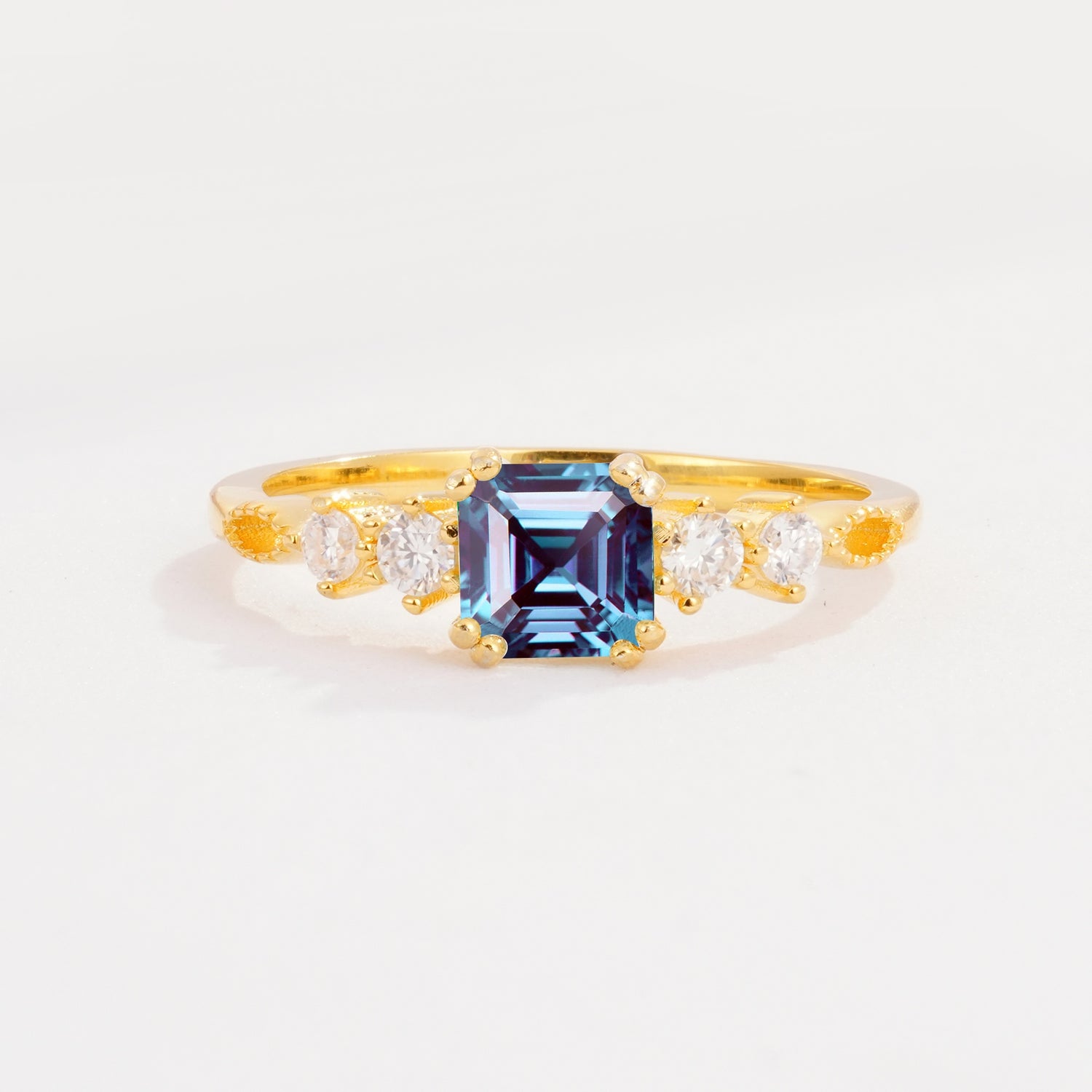 Classic Asscher Cut Side Accent Solitaire Alexandrite Engagement Ring - Additional view